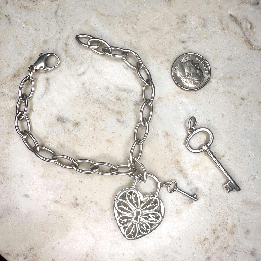 7.5” Tiffany & Co. Silver Filigree & Key Pendant + BONUS Key Pendant
